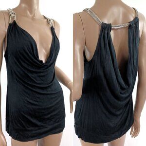 TEMPTED Tank Sleeveless Drape Snake Chain Neck Stretch Top Blouse Y2K L